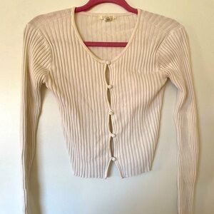 Ribbed Knit White Button Down V Neck 🤍